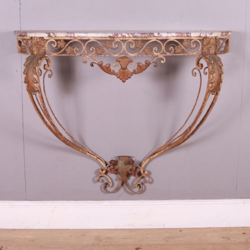 French Iron and Marble Console Table