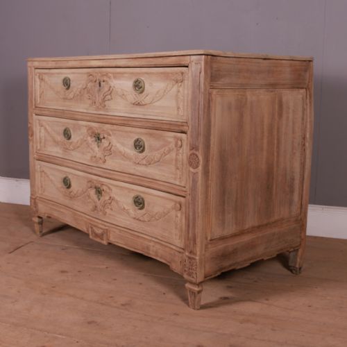 18th C French Bleached Oak Serpentine Commode