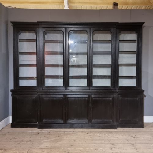 ENGLISH BREAKFRONT LIBRARY BOOKCASE
