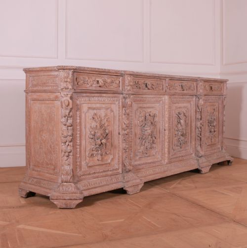 French Carved and Bleached Oak Enfilade