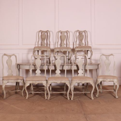 Set of 8 Swedish Gustavian Period Dining Chairs