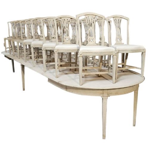 Exceptional Early 20th C Swedish Gustavian Style Dining Room Table and Chairs