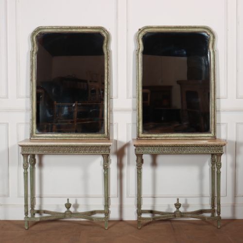 Pair of Italian Console Tables and Hanging Mirrors