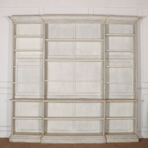 English Painted Open Breakfront Bookcase