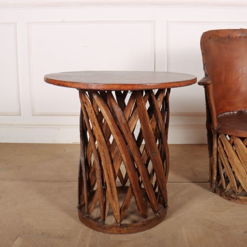 SPANISH LEATHER AND WILLOW ARMCHAIR AND TABLE SET - ADDITIONAL PHOTO 2