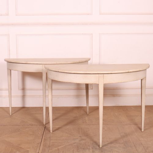 Pair of Painted Demi Lune Console Tables