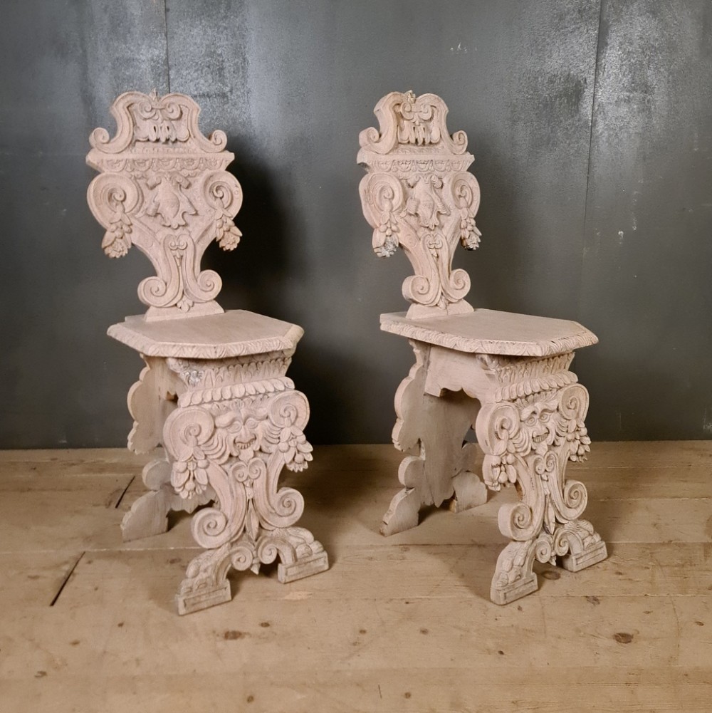 Italian Carved Oak Chairs 