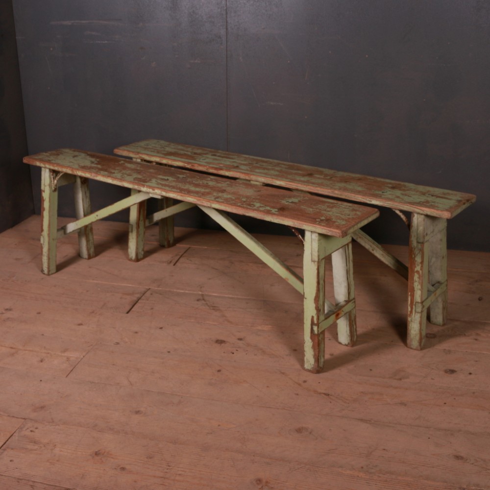 Pair of French Original Painted Benches