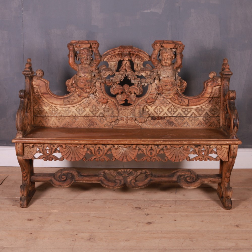 Italian Carved Pine Settle