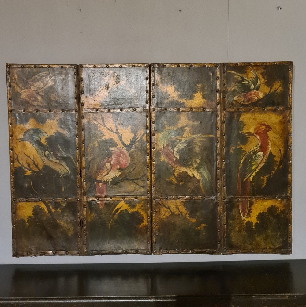 Italian Painted Leather Screen