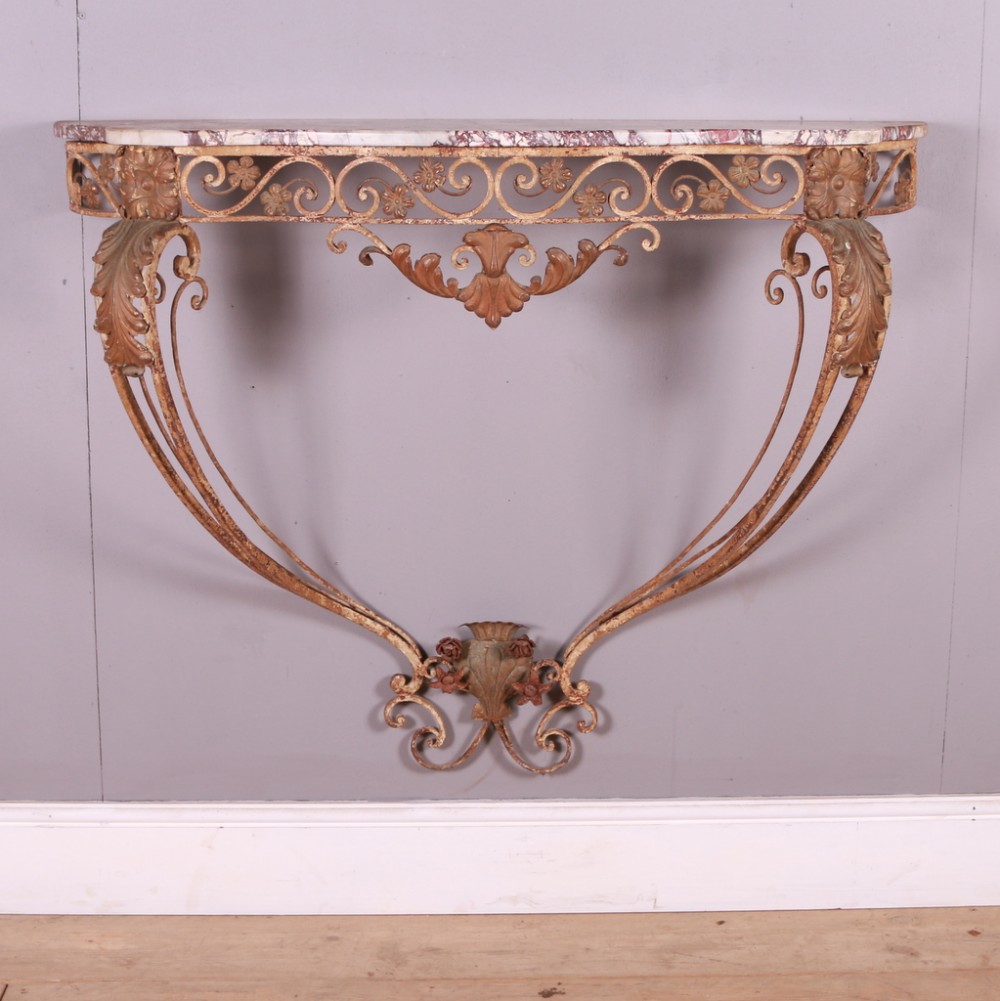 French Iron and Marble Console Table