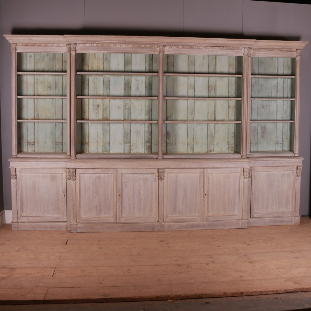 Bleached Oak Breakfront Library Bookcase