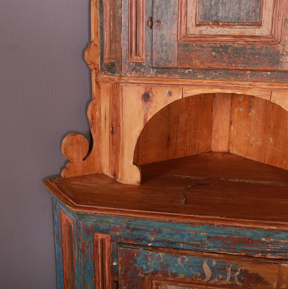 Original Painted Swedish Corner Cupboard View IV