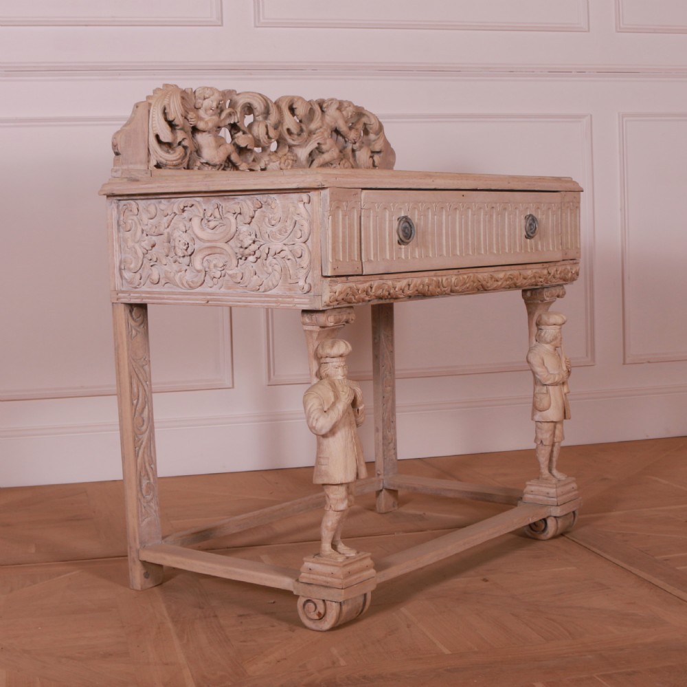 Bleached Oak Carved Side Table