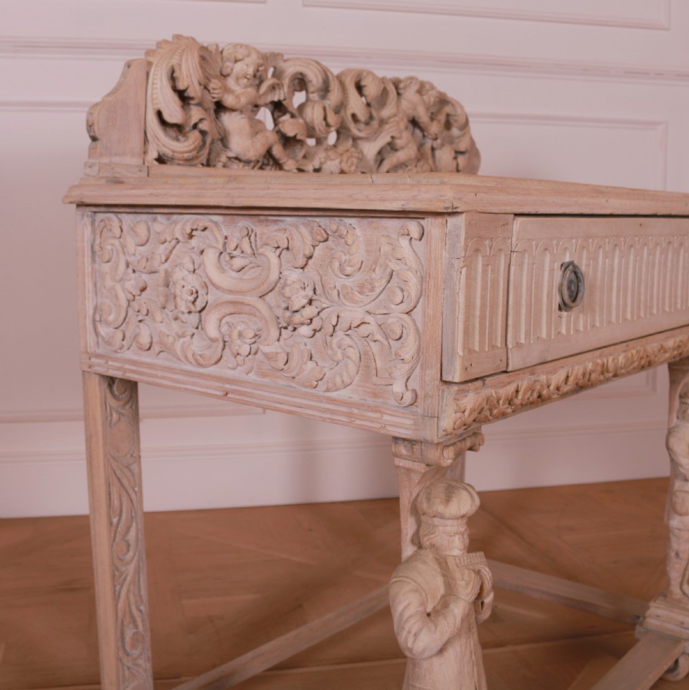 Bleached Oak Carved Side Table View II