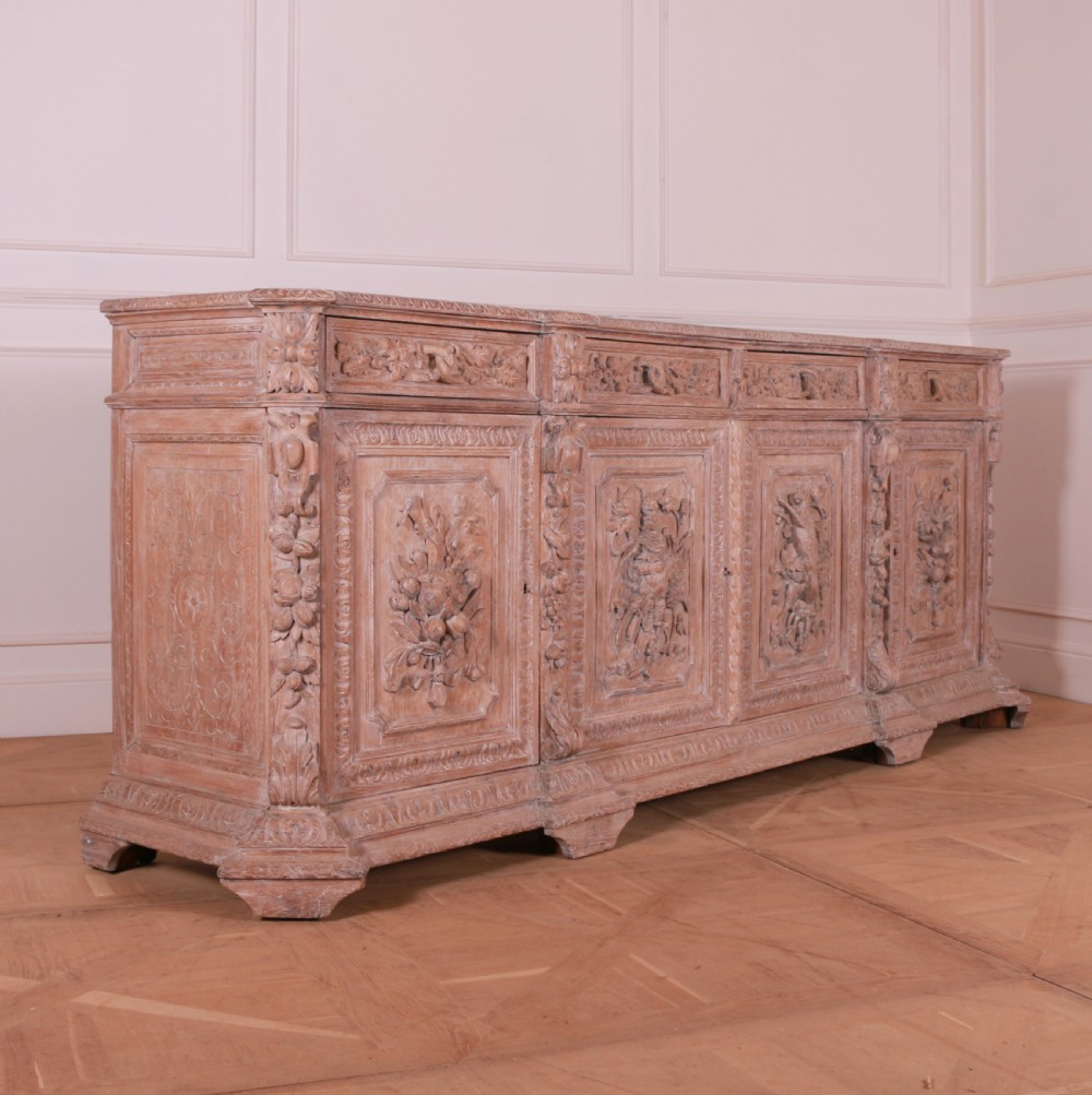 French Carved and Bleached Oak Enfilade