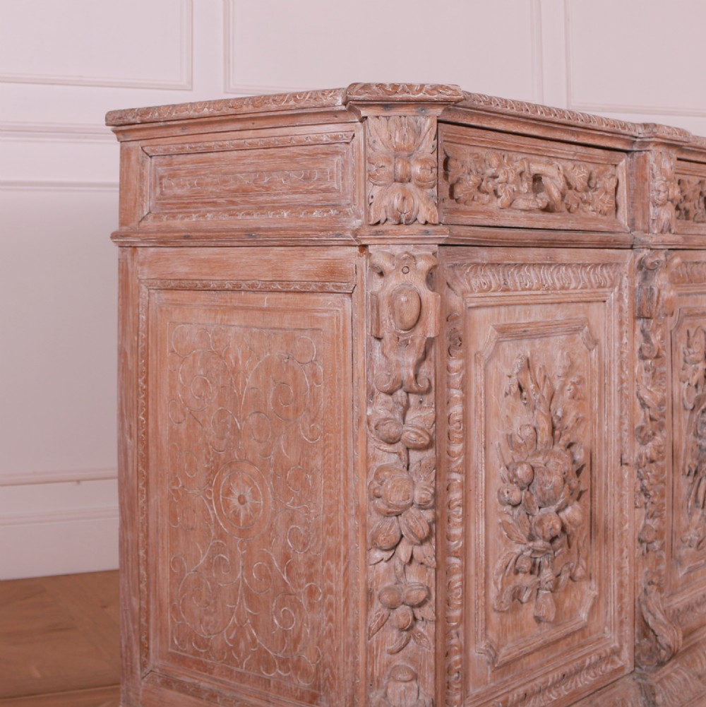 French Carved and Bleached Oak Enfilade View III