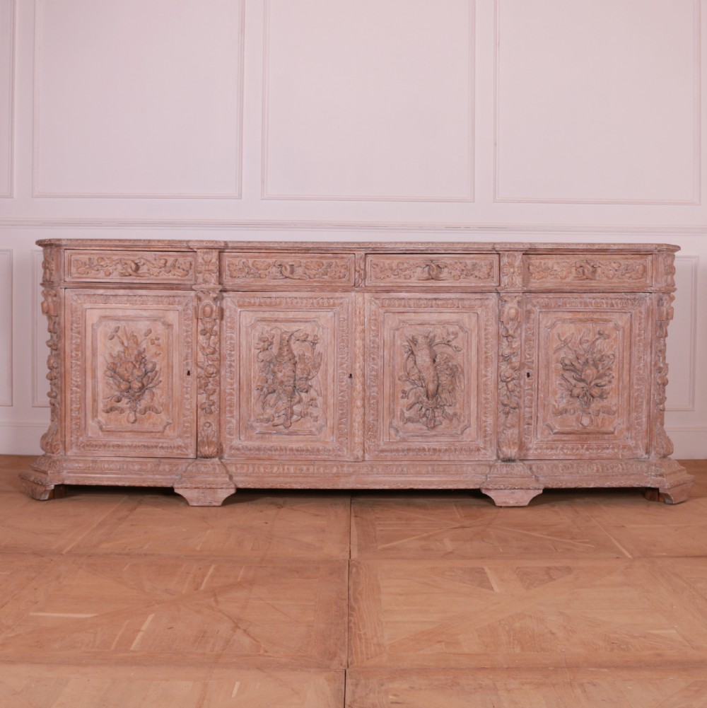 French Carved and Bleached Oak Enfilade View IV