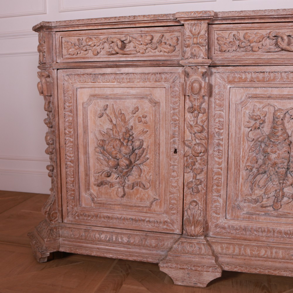 French Carved and Bleached Oak Enfilade View XI