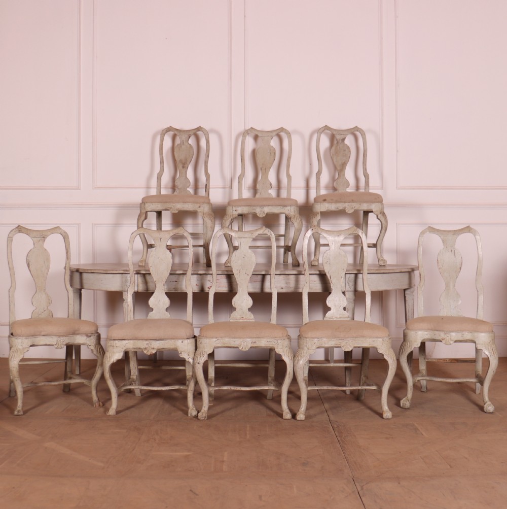 Set of 8 Swedish Gustavian Period Dining Chairs