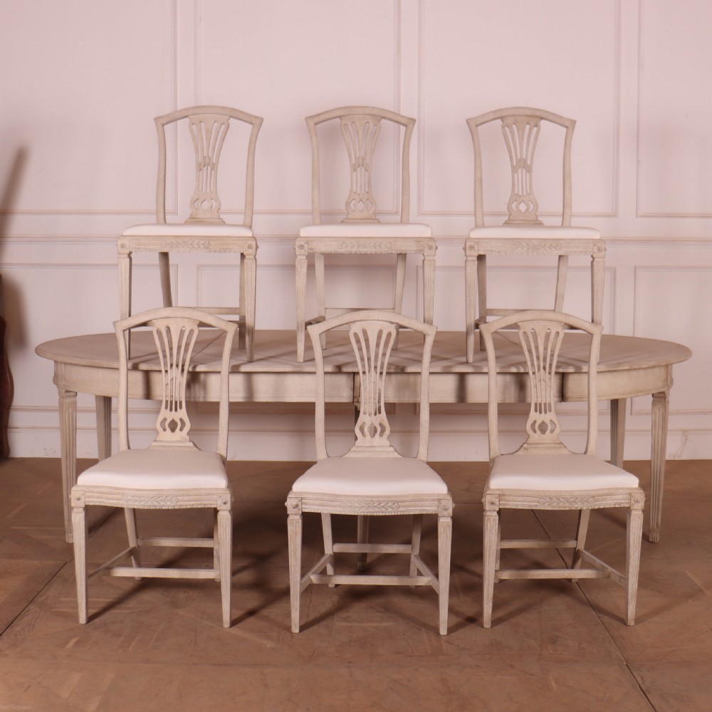 Exceptional Early 20th C Swedish Gustavian Style Dining Room Table and Chairs View XV