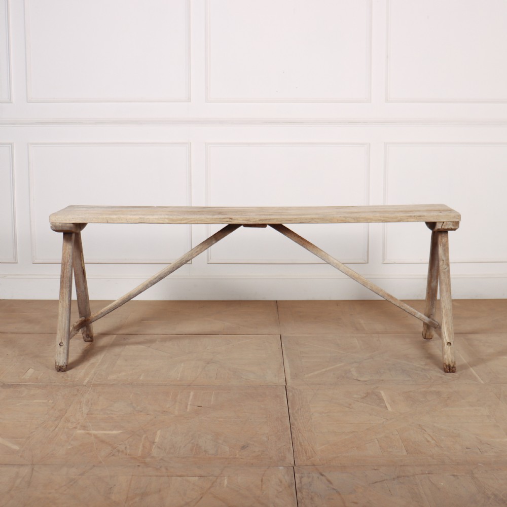 French Oak and Poplar Trestle Table View VI