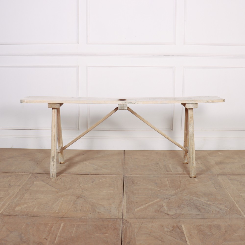 French Oak and Poplar Trestle Table View IV