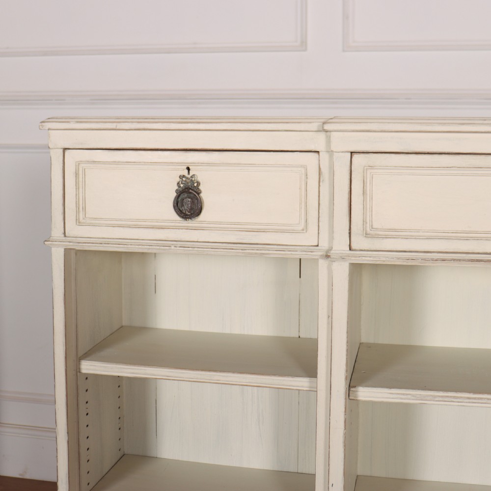 English Painted Breakfront Bookcase View II