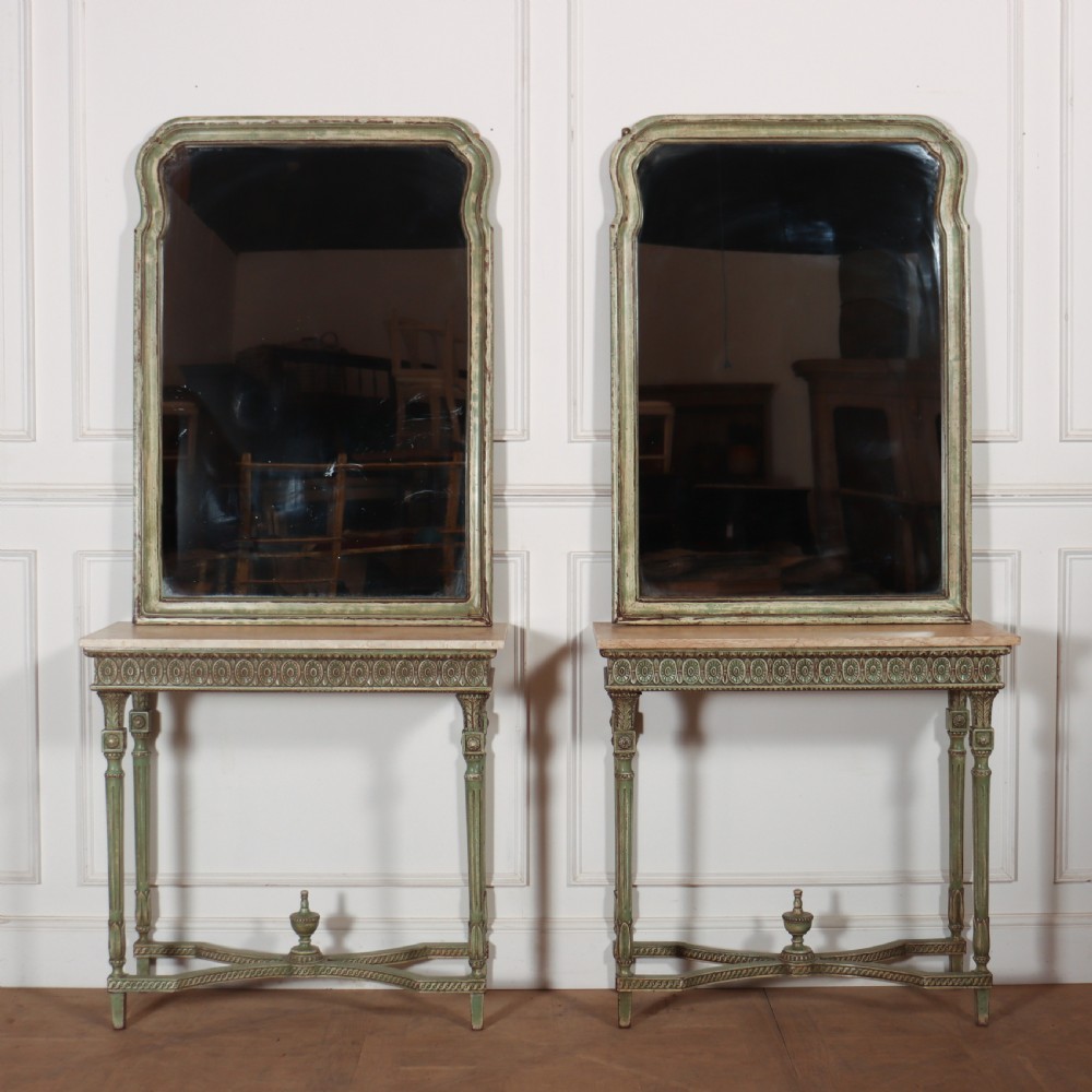 Pair of Italian Console Tables and Hanging Mirrors