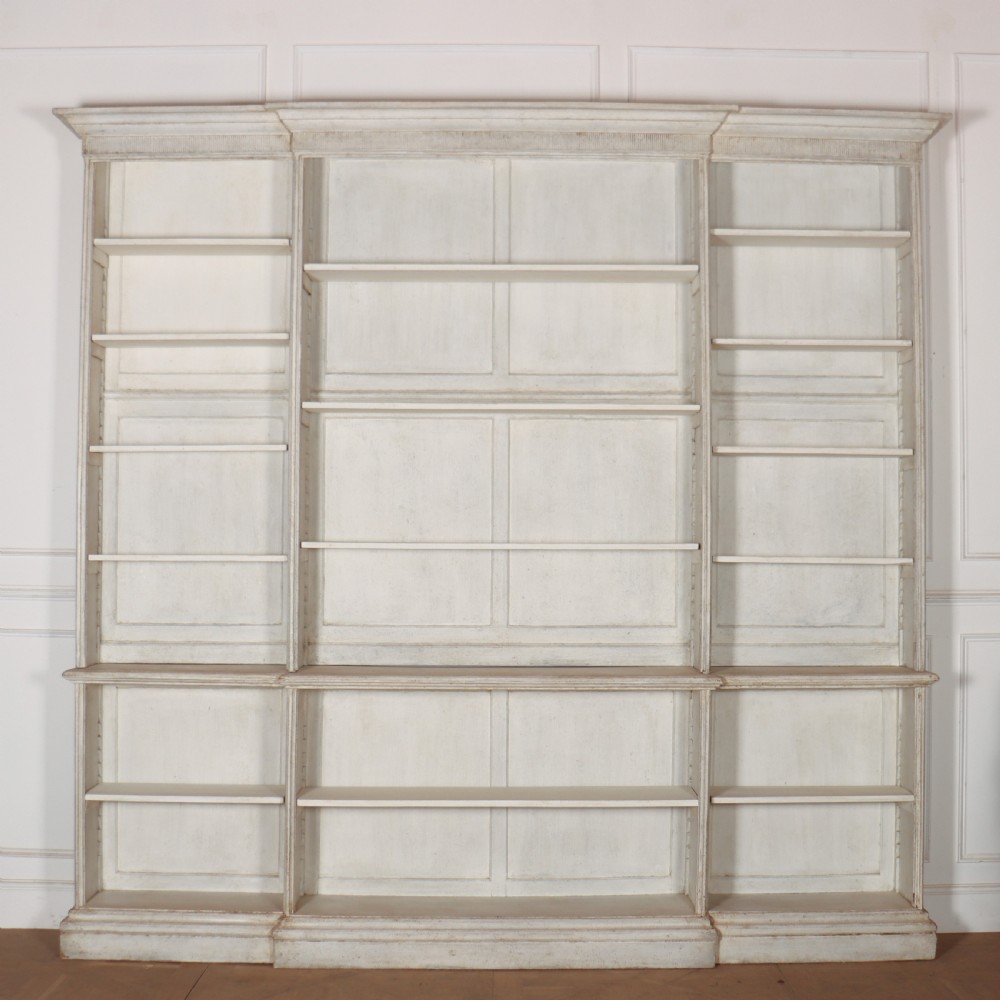English Painted Open Breakfront Bookcase