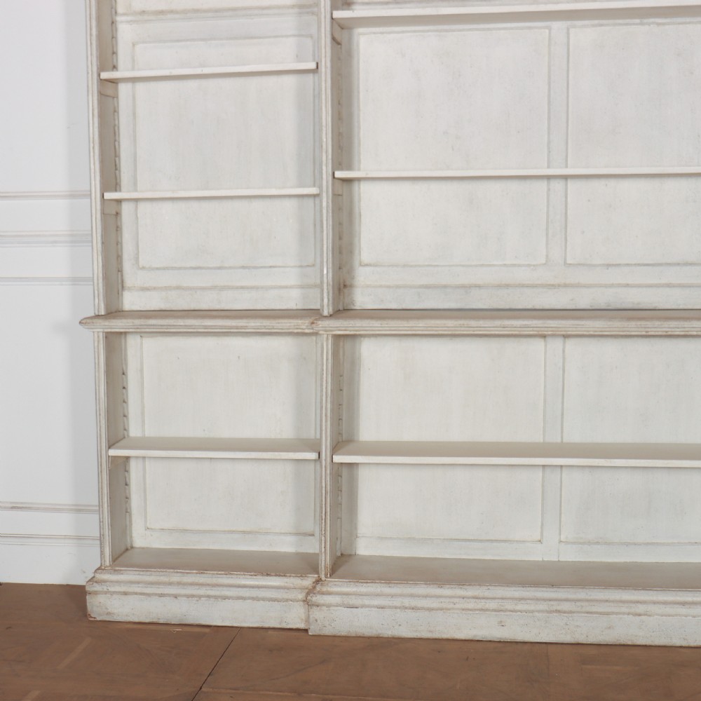 English Painted Open Breakfront Bookcase View II