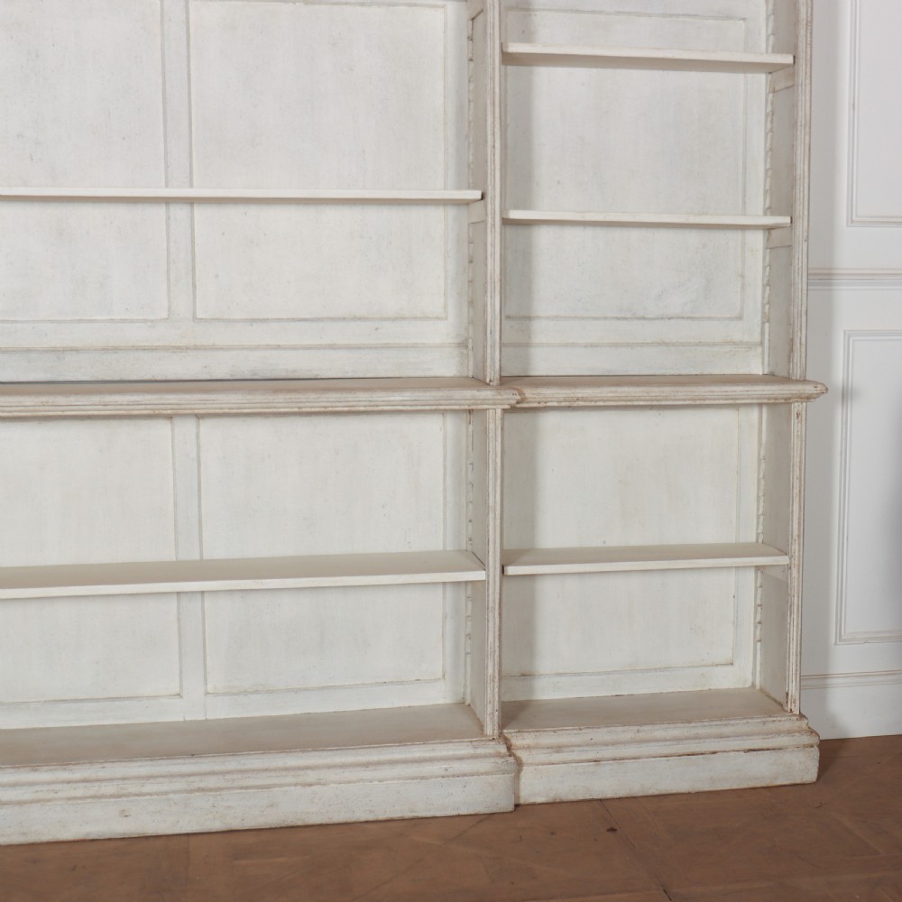 English Painted Open Breakfront Bookcase View III