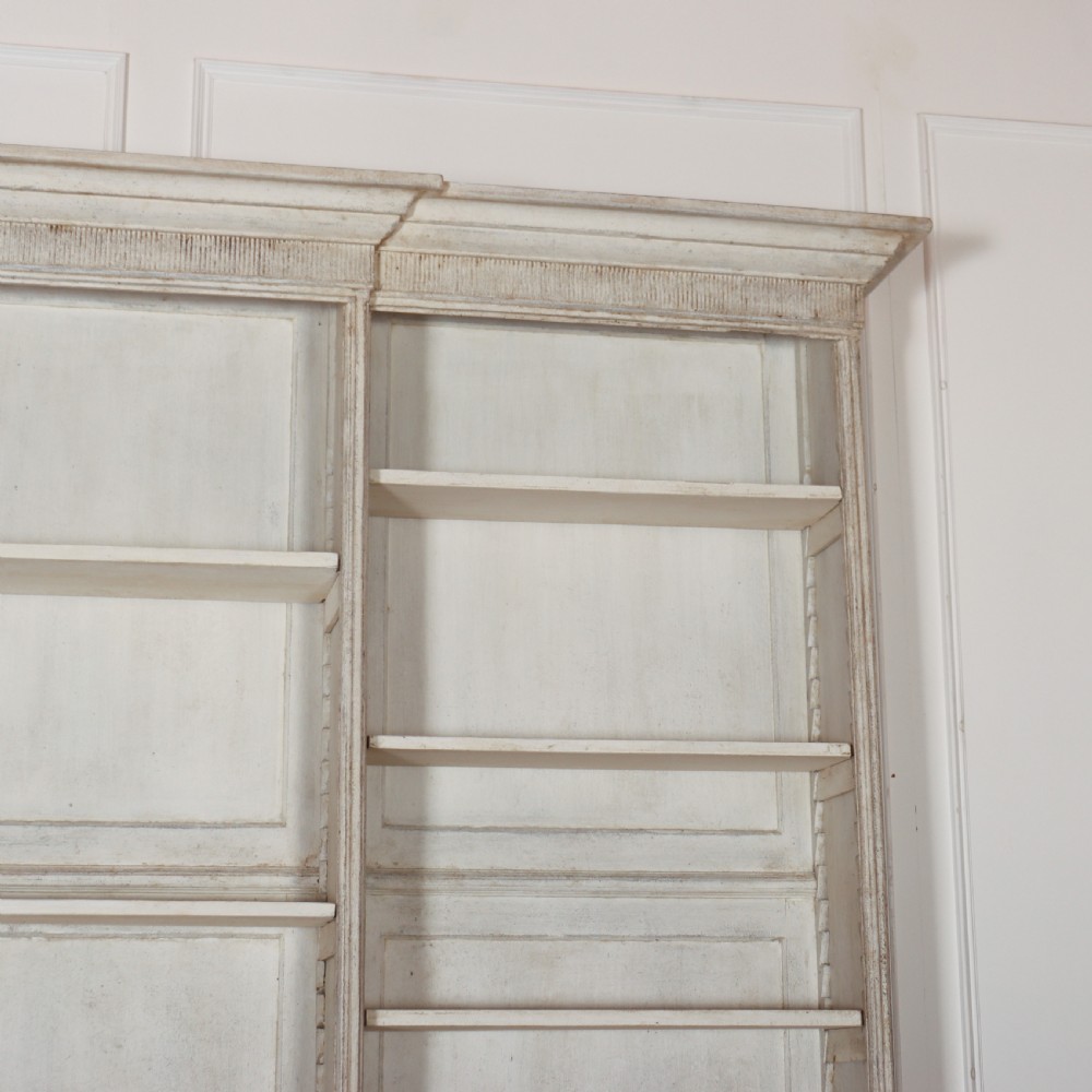 English Painted Open Breakfront Bookcase View IV