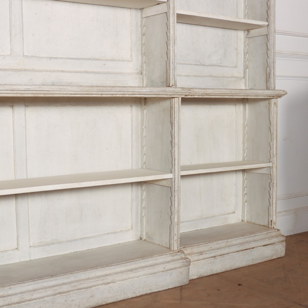 English Painted Open Breakfront Bookcase View VI