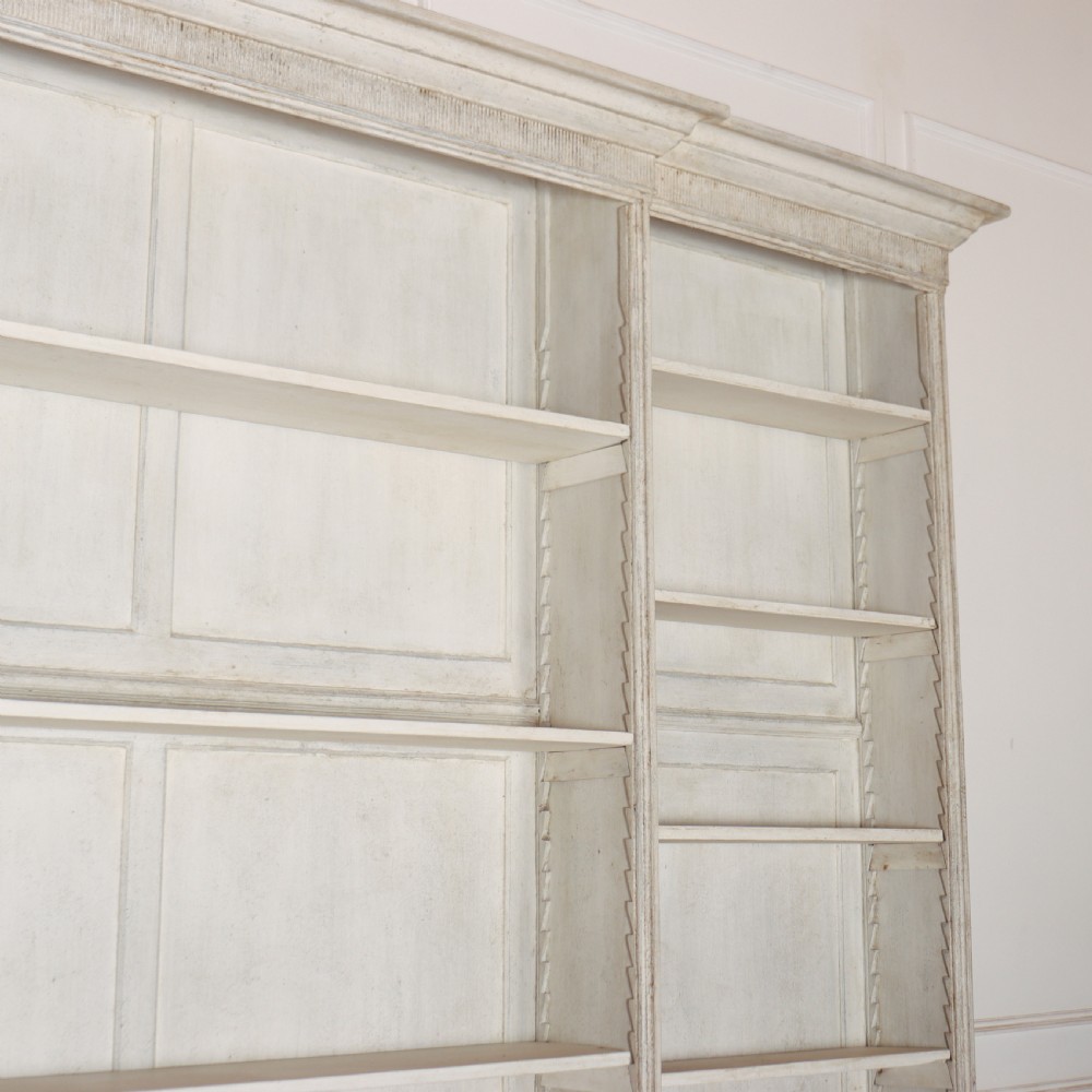 English Painted Open Breakfront Bookcase View VII