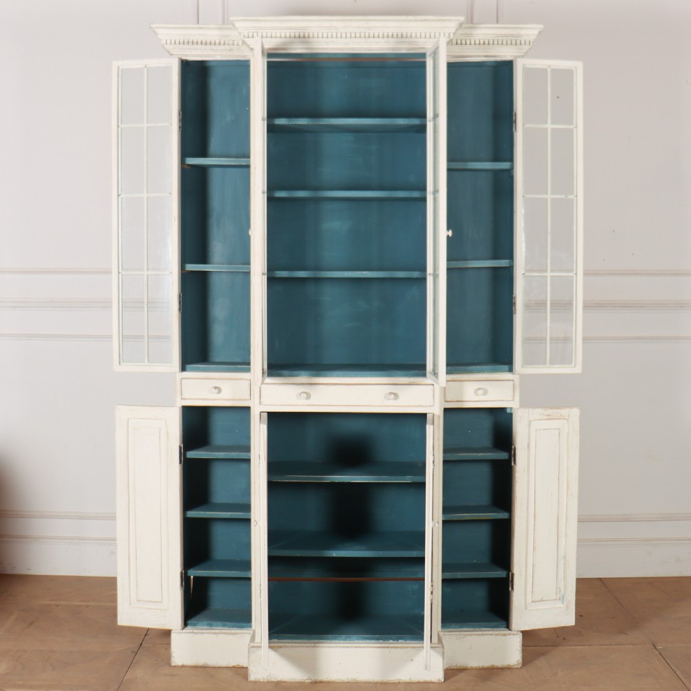 English Painted Breakfront Bookcase View V