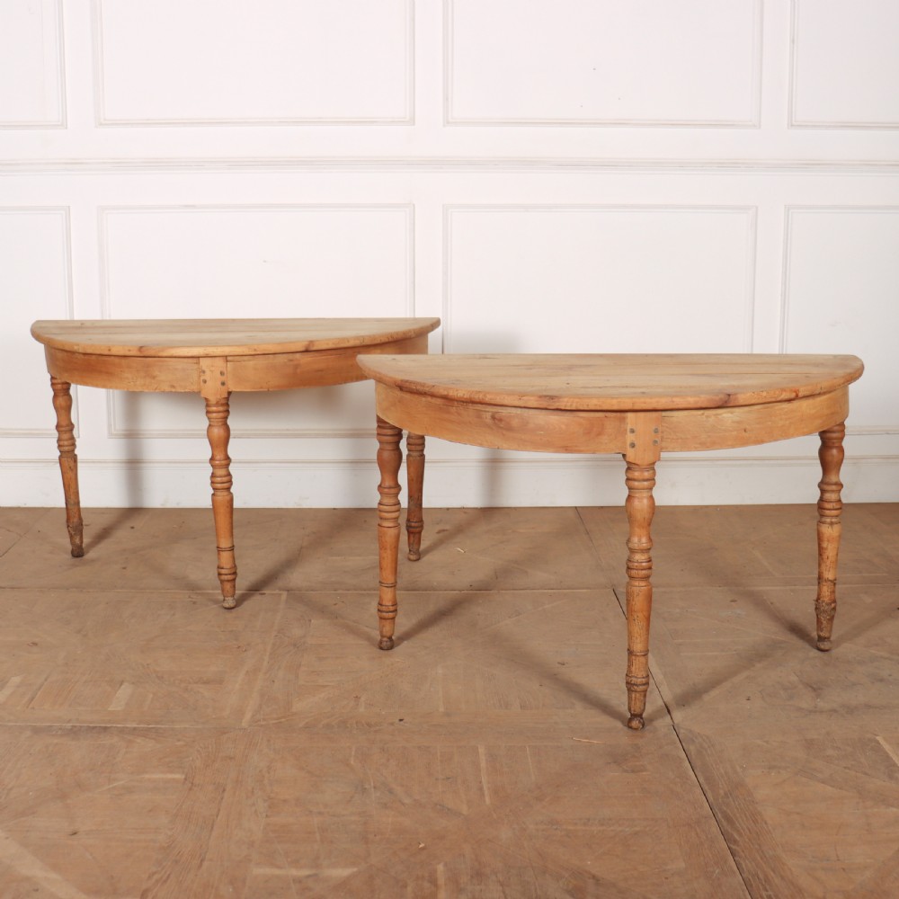 Pair of Fruitwood Demi Lune Console Tables