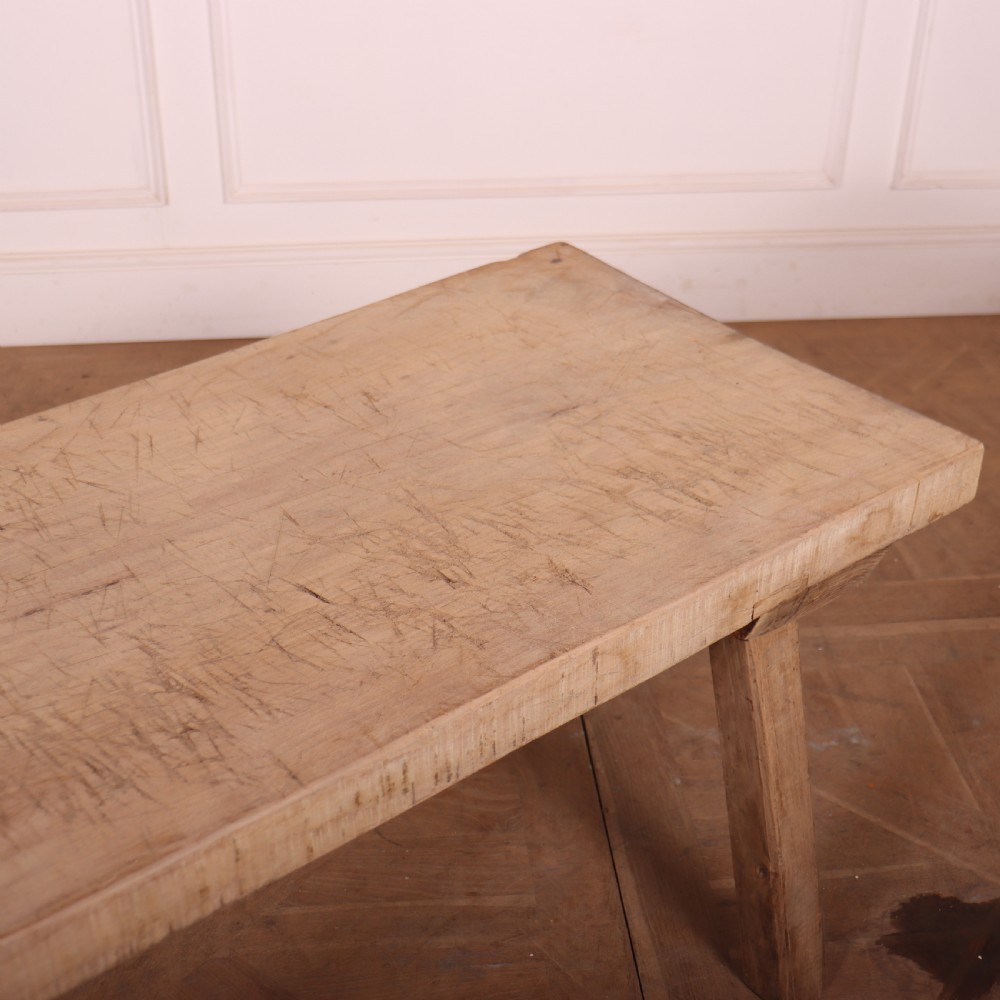 A French rustic trestle table made from scrubbed sycamore and elm with angled splayed legs and a thick rectangular wooden top. View IV