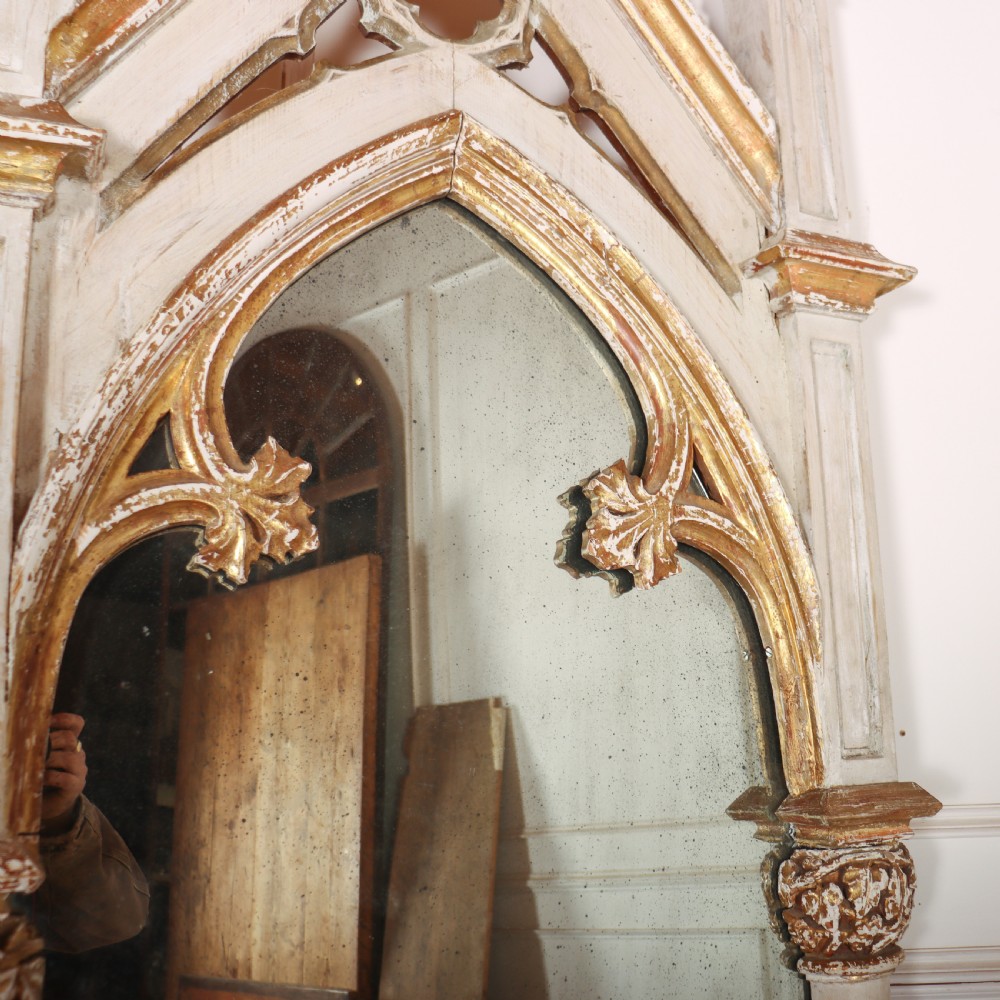 19th Century Original Painted Gothic Mirror View VII