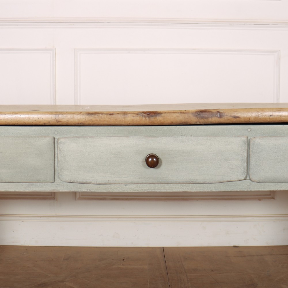 A 19th-century Welsh painted server featuring a natural wood top, three drawers with turned handles, and grey painted turned legs. View IV