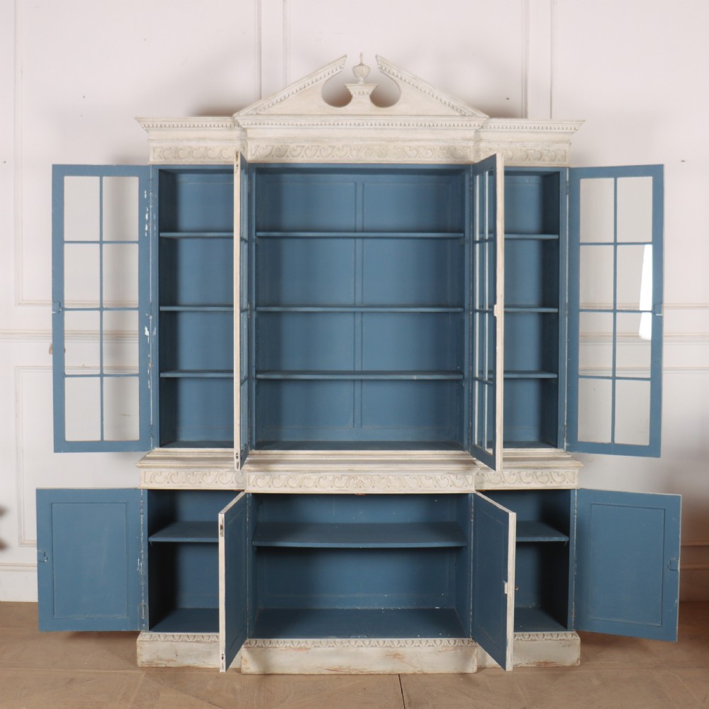 English Painted Breakfront Bookcase View XII