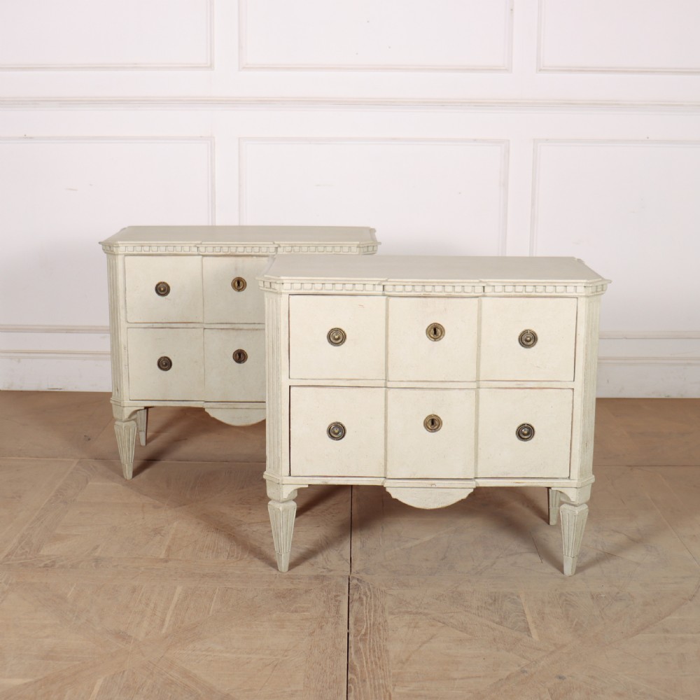 Pair of Painted Swedish Breakfront Commodes