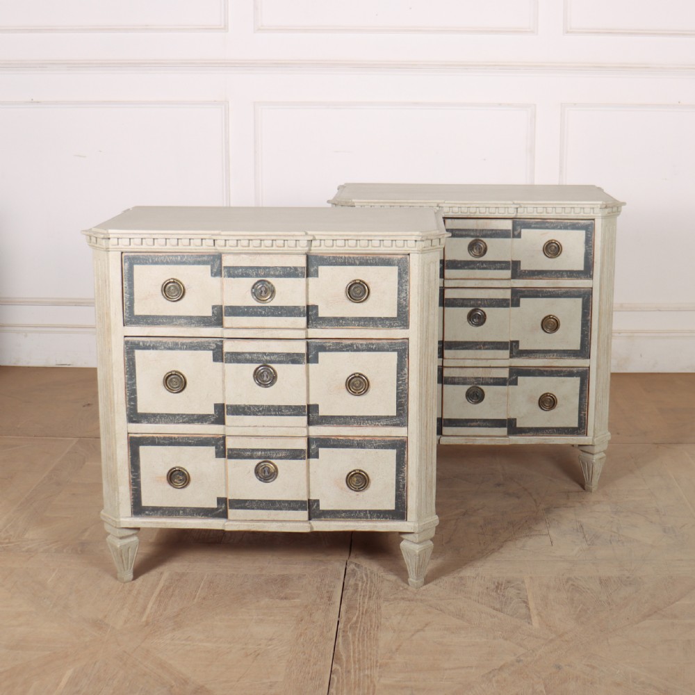 Pair of Painted Swedish Breakfront Commodes