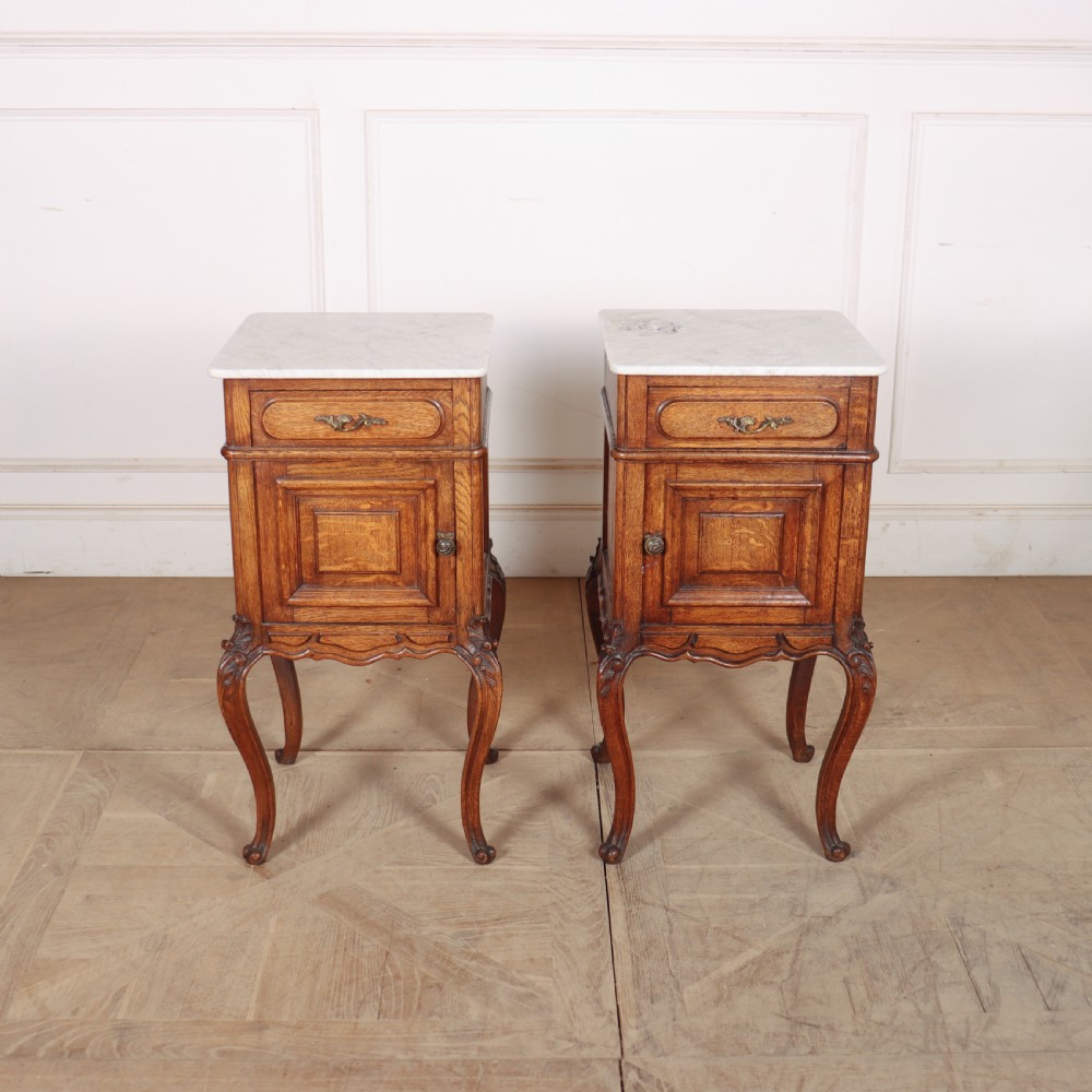 Pair of French Marble Topped Bedside Cabinets View II
