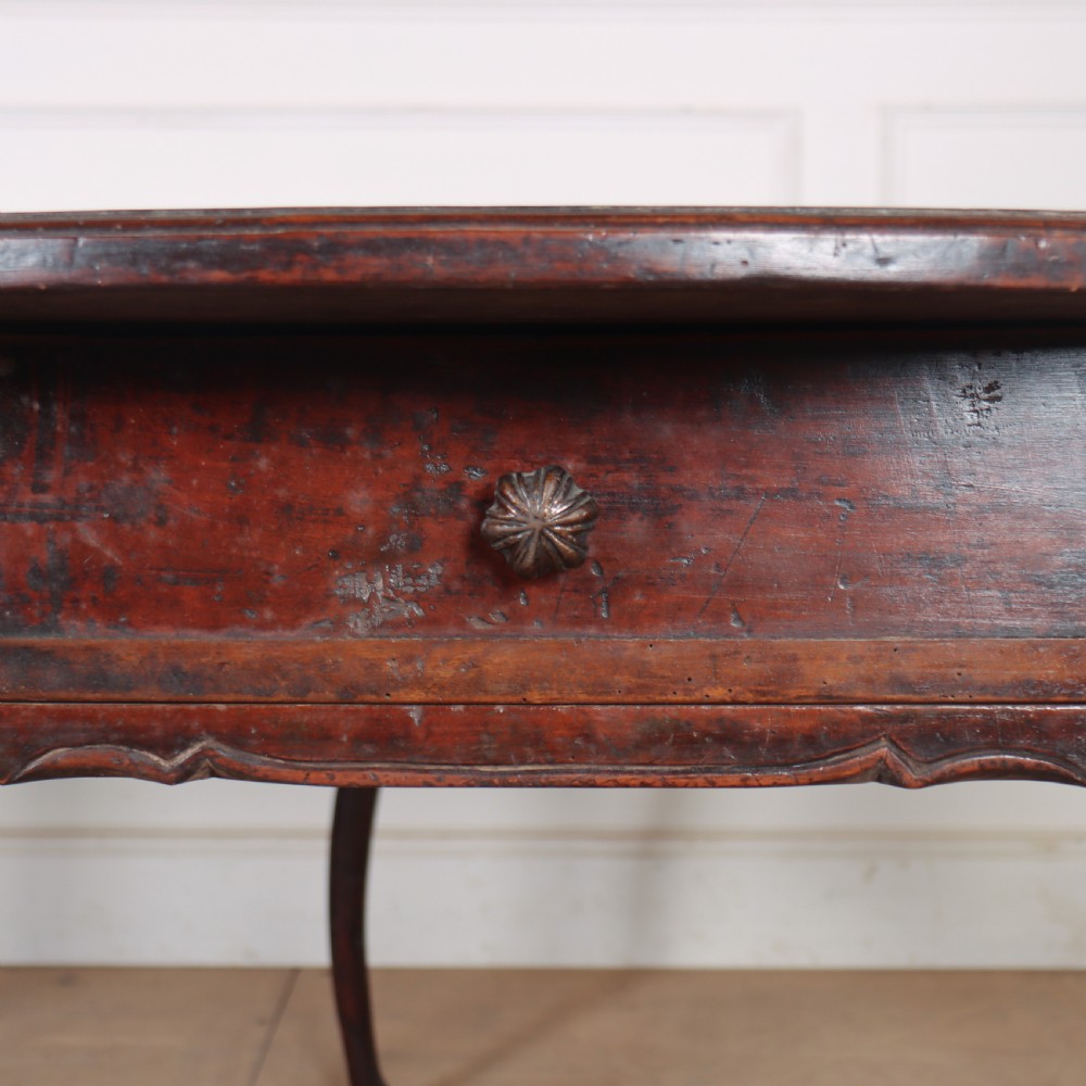 A pair of dark wood demi-lune console tables featuring semi-circular tops, single frieze drawers, and slender cabriole legs. View III