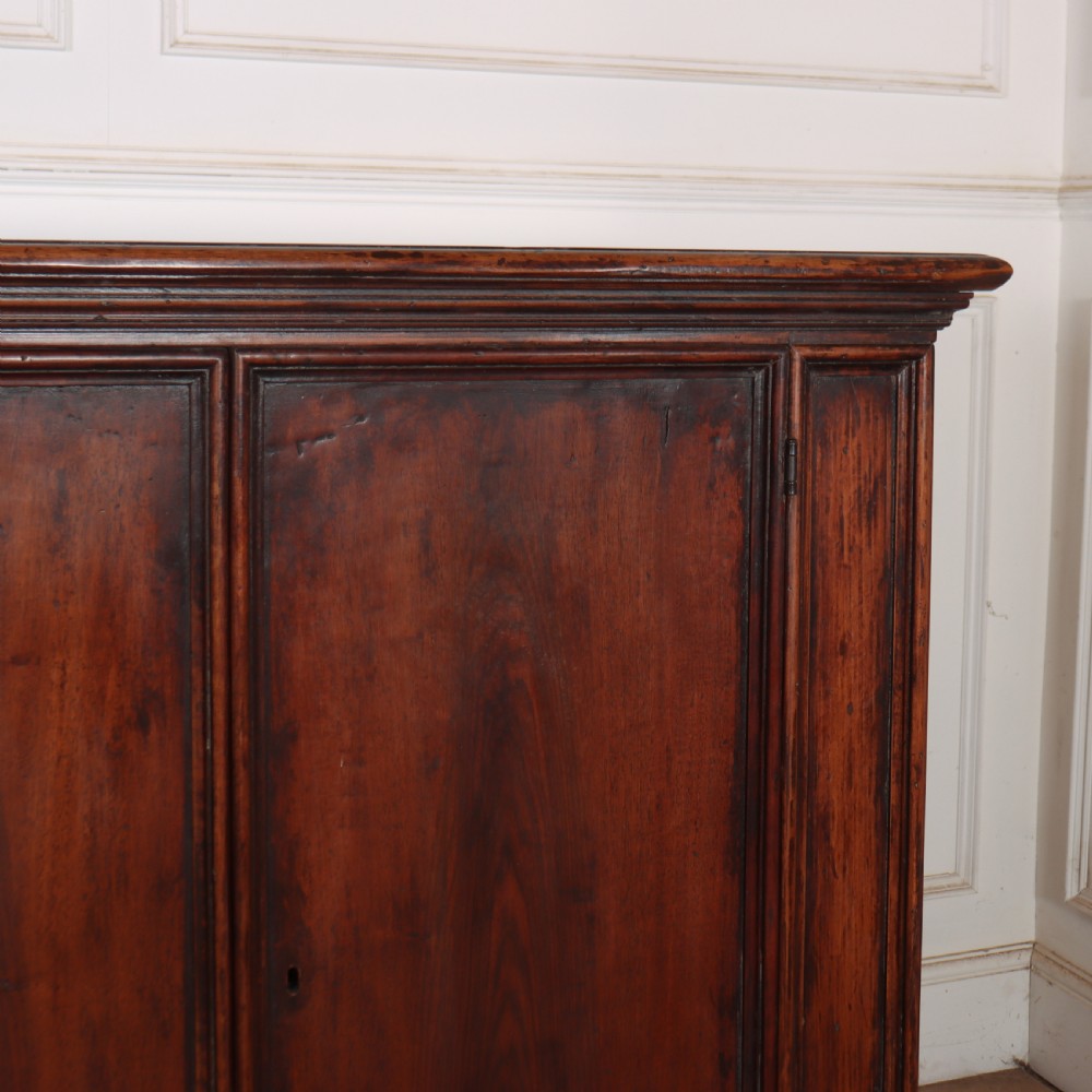 A large antique Italian dark walnut sideboard featuring four moulded rectangular panel doors and a solid plinth base. View IV