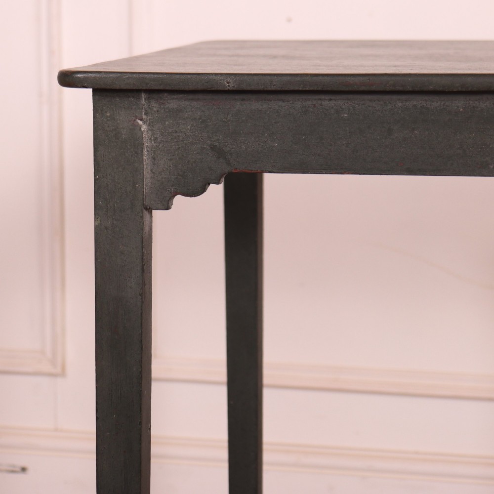 A tall rectangular dark grey painted oak lamp table featuring straight legs, subtle corner brackets, and a low H-stretcher base. View II