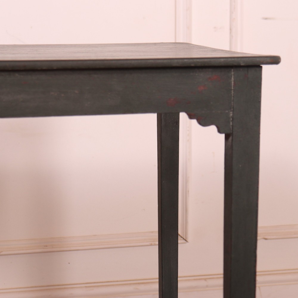 A tall rectangular dark grey painted oak lamp table featuring straight legs, subtle corner brackets, and a low H-stretcher base. View III