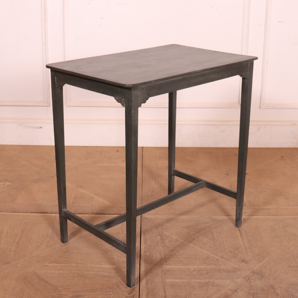 A tall rectangular dark grey painted oak lamp table featuring straight legs, subtle corner brackets, and a low H-stretcher base. View VI
