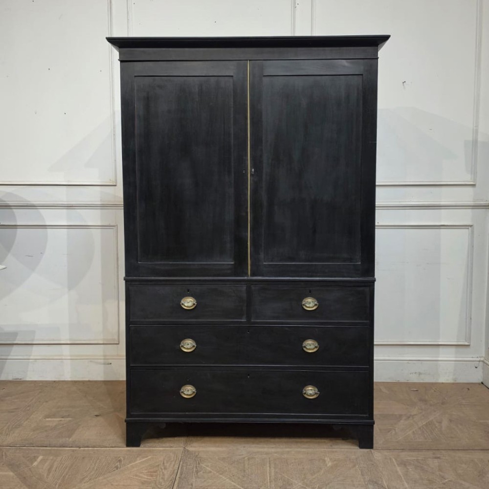 English Ebonized Linen Cupboard